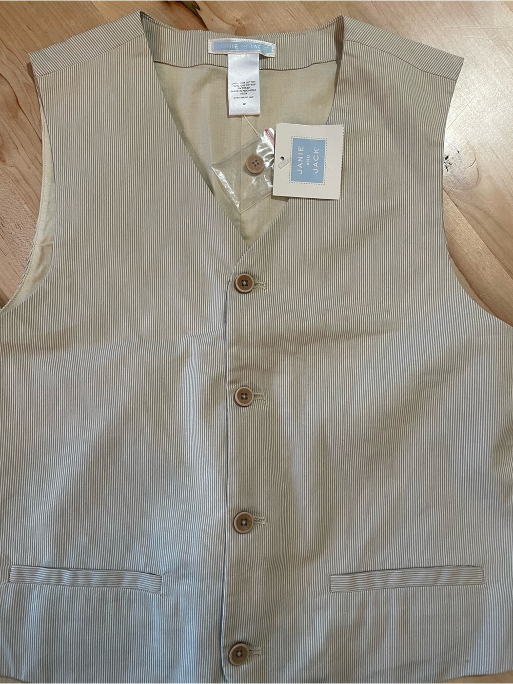 Janie and Jack Boys Tan Pinstripe Suit Vest NWT Size 12 Ring Bearer Wedding